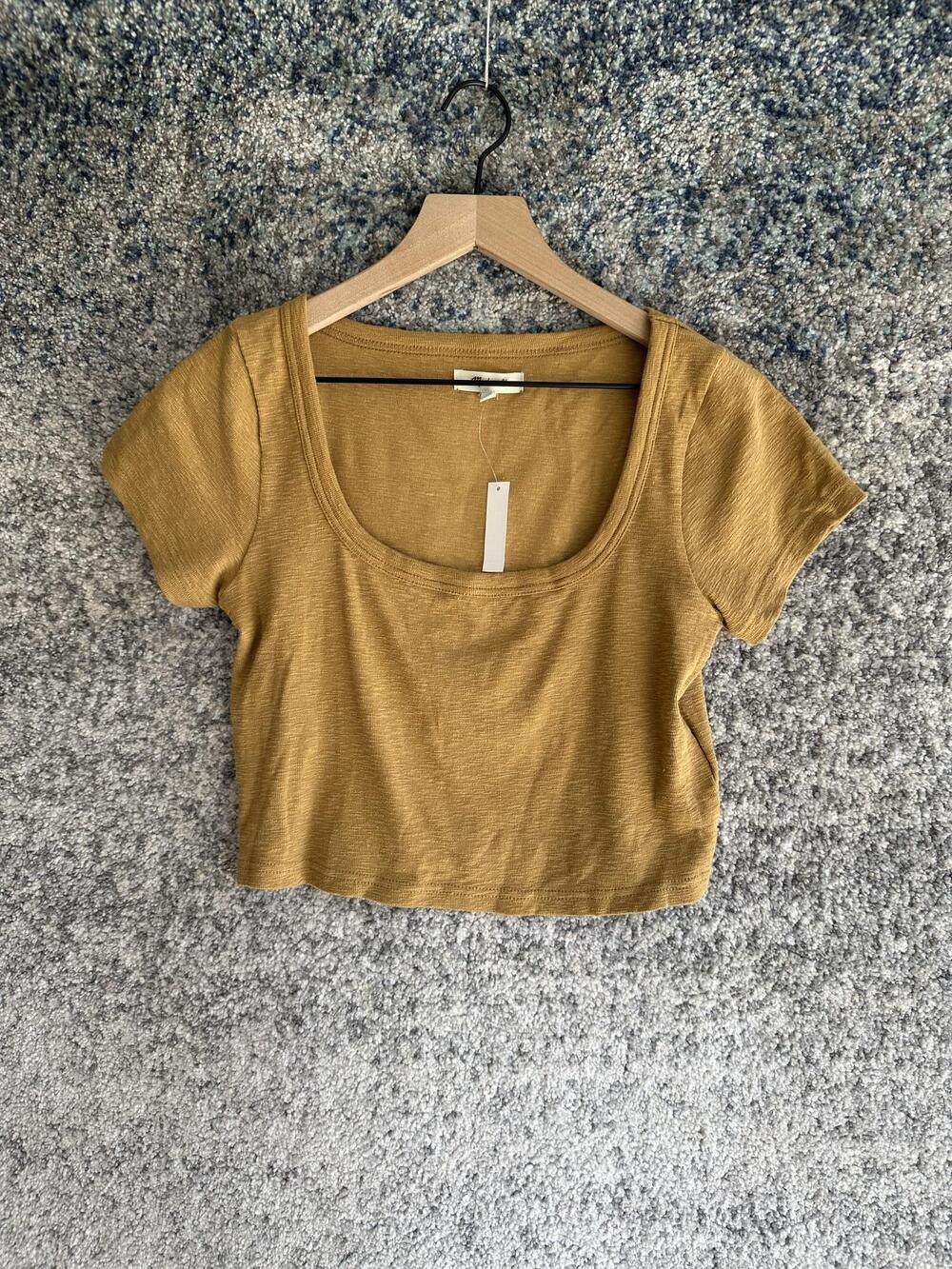 Madewell T Shirt Womens Medium Yellow Scoop Neck Cropped Jersey Knit Top